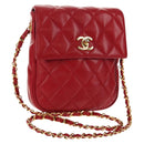 CHANEL Matelasse Chain Shoulder Bag Lamb Skin Red Gold CC Auth 145887A-1