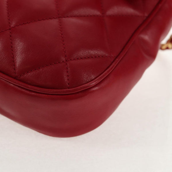CHANEL Matelasse Chain Shoulder Bag Lamb Skin Red Gold CC Auth 145887A