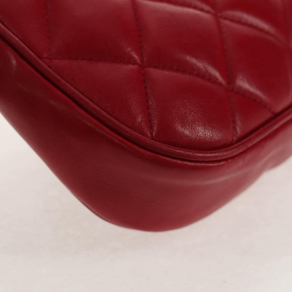 CHANEL Matelasse Chain Shoulder Bag Lamb Skin Red Gold CC Auth 145887A