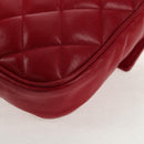 CHANEL Matelasse Chain Shoulder Bag Lamb Skin Red Gold CC Auth 145887A-19