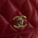 CHANEL Matelasse Chain Shoulder Bag Lamb Skin Red Gold CC Auth 145887A-20
