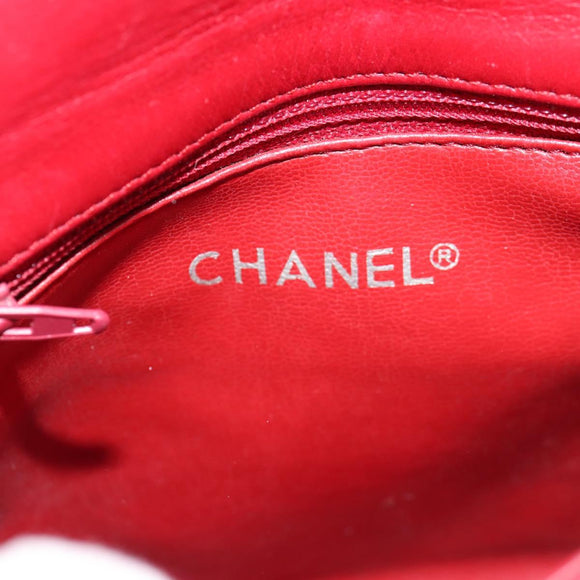 CHANEL Matelasse Chain Shoulder Bag Lamb Skin Red Gold CC Auth 145887A