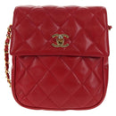 CHANEL Matelasse Chain Shoulder Bag Lamb Skin Red Gold CC Auth 145887A-13