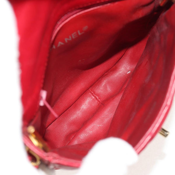 CHANEL Matelasse Chain Shoulder Bag Lamb Skin Red Gold CC Auth 145887A