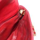 CHANEL Matelasse Chain Shoulder Bag Lamb Skin Red Gold CC Auth 145887A-23
