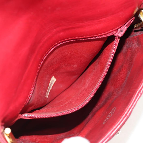 CHANEL Matelasse Chain Shoulder Bag Lamb Skin Red Gold CC Auth 145887A