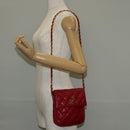 CHANEL Matelasse Chain Shoulder Bag Lamb Skin Red Gold CC Auth 145887A-27