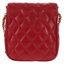 CHANEL Matelasse Chain Shoulder Bag Lamb Skin Red Gold CC Auth 145887A-2