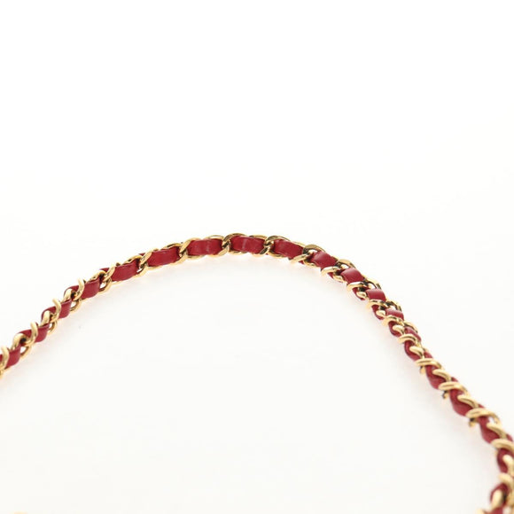 CHANEL Matelasse Chain Shoulder Bag Lamb Skin Red Gold CC Auth 145887A