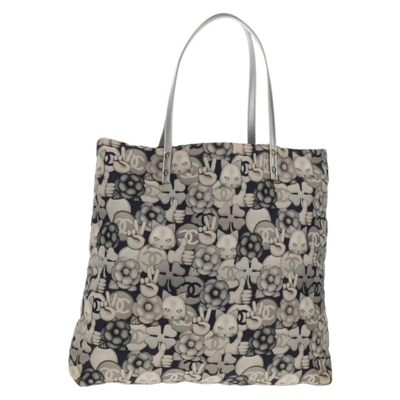 CHANEL COCO Mark Tote Bag Nylon Navy Gray CC Auth 145888A