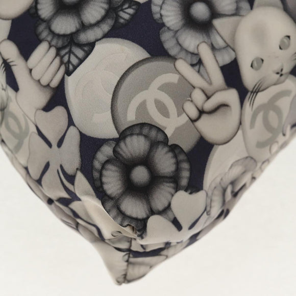 CHANEL COCO Mark Tote Bag Nylon Navy Gray CC Auth 145888A