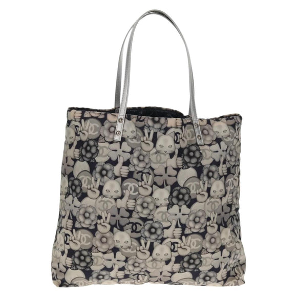 CHANEL COCO Mark Tote Bag Nylon Navy Gray CC Auth 145888A
