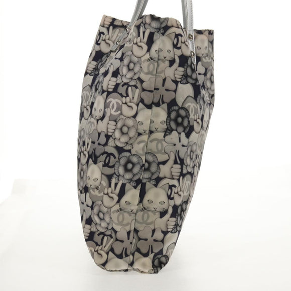 CHANEL COCO Mark Tote Bag Nylon Navy Gray CC Auth 145888A