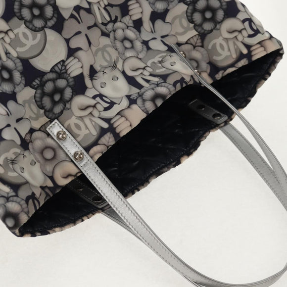 CHANEL COCO Mark Tote Bag Nylon Navy Gray CC Auth 145888A