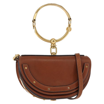 Chloe Nile Hand Bag Leather 2way Brown Gold Auth 145889