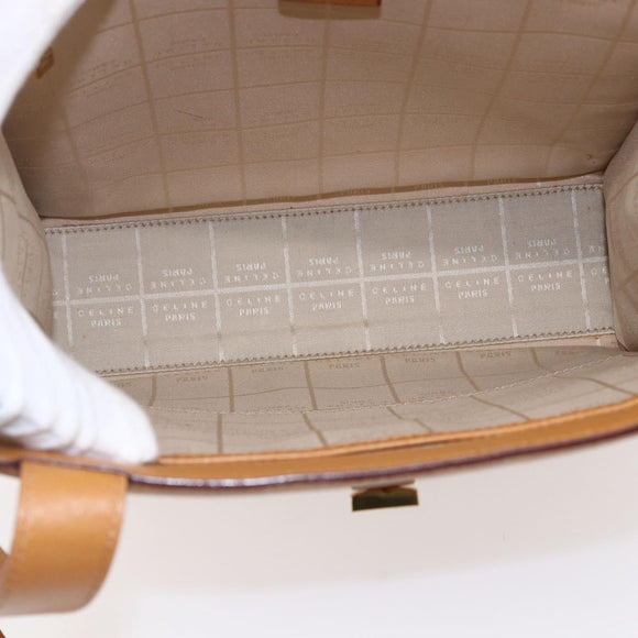 CELINE Shoulder Bag Leather Beige Gold Auth 145908