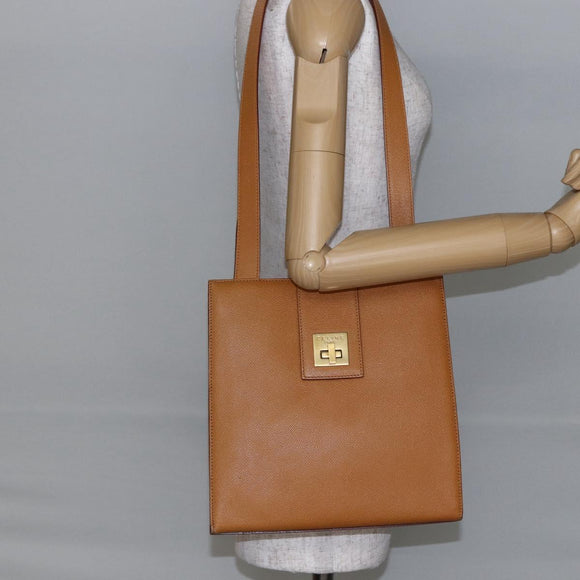 CELINE Shoulder Bag Leather Beige Gold Auth 145908