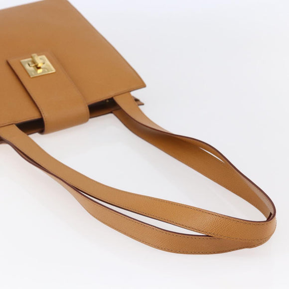 CELINE Shoulder Bag Leather Beige Gold Auth 145908