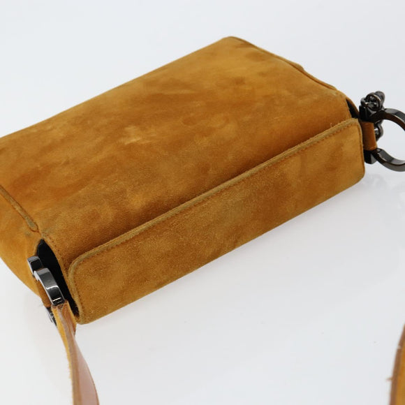 Salvatore Ferragamo Gancini Shoulder Bag Suede Beige Silver Auth 145909