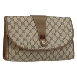GUCCI GG Supreme Web Sherry Line Clutch Bag PVC Beige Red 89 01 031 Auth 145911