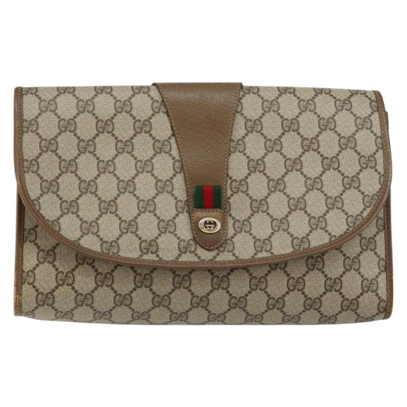GUCCI GG Supreme Web Sherry Line Clutch Bag PVC Beige Rot 89 01 031 Auth 145911