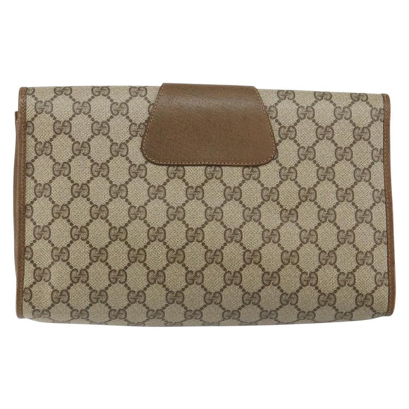 GUCCI GG Supreme Web Sherry Line Clutch Bag PVC Beige Rot 89 01 031 Auth 145911