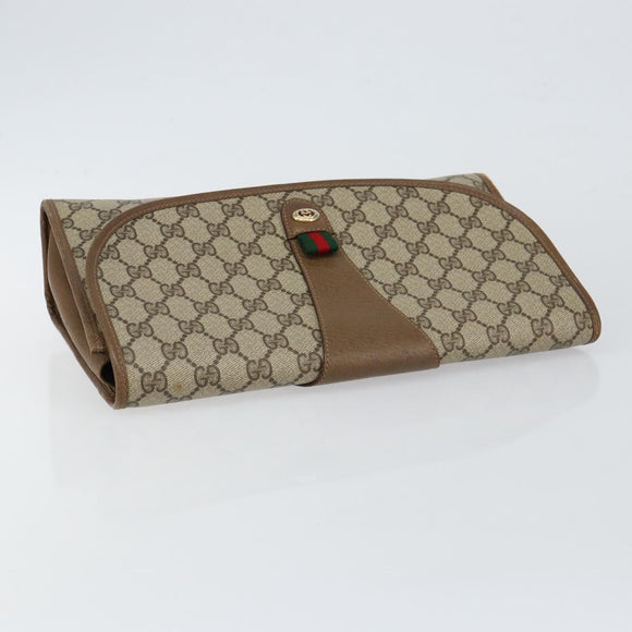 GUCCI GG Supreme Web Sherry Line Clutch Bag PVC Beige Rot 89 01 031 Auth 145911