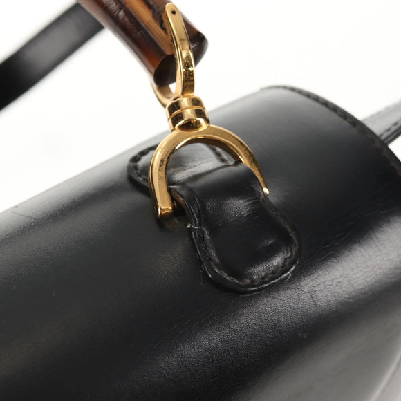 GUCCI Bambus Handtasche Leder 2-Wege Schwarz Gold 000 46 0063 Auth 145923V