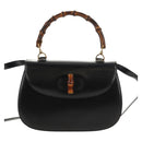 GUCCI Bamboo Hand Bag Leather 2way Black Gold 000 46 0063 Auth 145923A-13