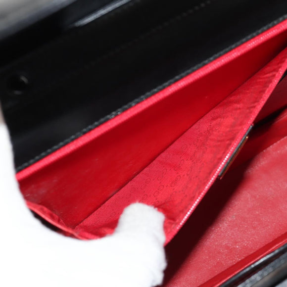 GUCCI Bamboo Hand Bag Leather 2way Black Gold 000 46 0063 Auth 145923A