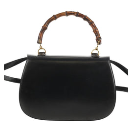 GUCCI Bamboo Hand Bag Leather 2way Black Gold 000 46 0063 Auth 145923A - 0