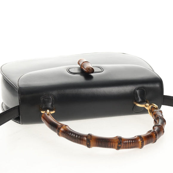 GUCCI Bambus Handtasche Leder 2-Wege Schwarz Gold 000 46 0063 Auth 145923V