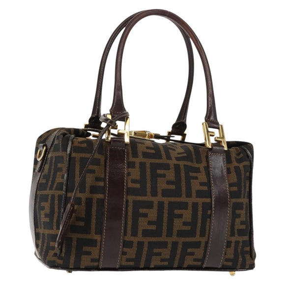 FENDI Zucca Canvas Hand Bag Black Brown gold Auth 145924