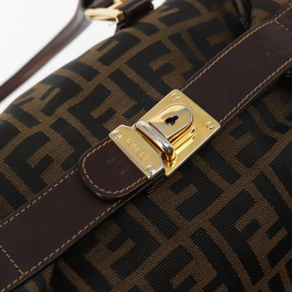 FENDI Zucca Canvas Hand Bag Black Brown gold Auth 145924