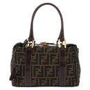 FENDI Zucca Canvas Hand Bag Black Brown gold Auth 145924-13