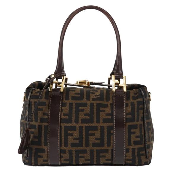 FENDI Zucca Canvas Hand Bag Black Brown gold Auth 145924