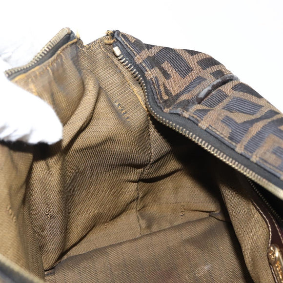 FENDI Zucca Canvas Hand Bag Black Brown gold Auth 145924