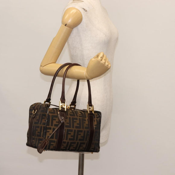 FENDI Zucca Canvas Hand Bag Black Brown gold Auth 145924
