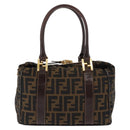 FENDI Zucca Canvas Hand Bag Black Brown gold Auth 145924-2