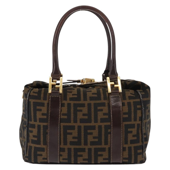 FENDI Zucca Canvas Hand Bag Black Brown gold Auth 145924