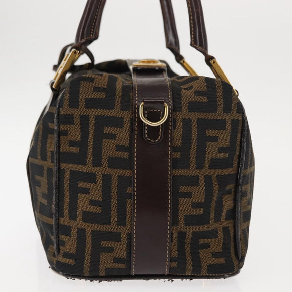 FENDI Zucca Canvas Hand Bag Black Brown gold Auth 145924