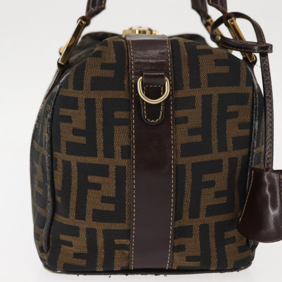 FENDI Zucca Canvas Hand Bag Black Brown gold Auth 145924