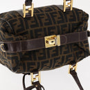 FENDI Zucca Canvas Hand Bag Black Brown gold Auth 145924-6