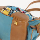 PRADA Venice Hand Bag Nylon Light Blue Gold Auth 145925-15