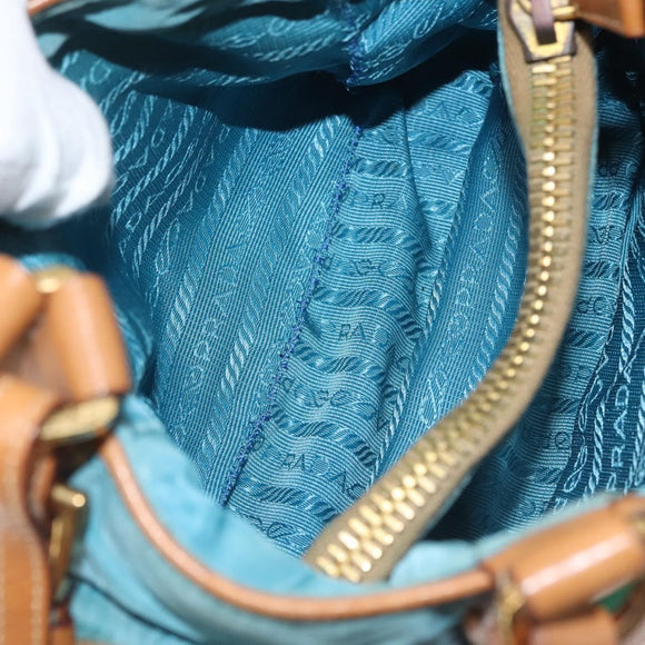 PRADA Venice Hand Bag Nylon Light Blue Gold Auth 145925