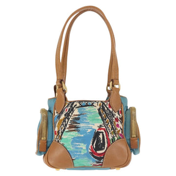 PRADA Venice Hand Bag Nylon Light Blue Gold Auth 145925 - 0