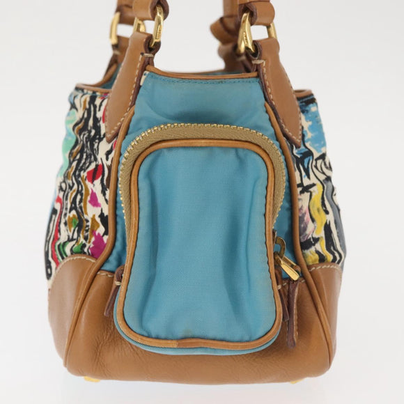 PRADA Venice Hand Bag Nylon Light Blue Gold Auth 145925