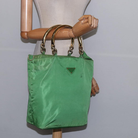 PRADA Hand Bag Nylon Green Gold Auth 145926