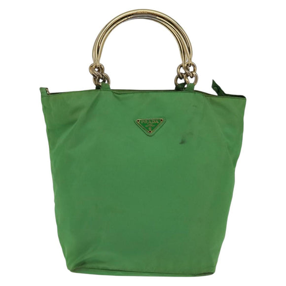 PRADA Hand Bag Nylon Green Gold Auth 145926
