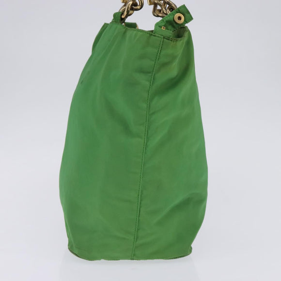 PRADA Hand Bag Nylon Green Gold Auth 145926